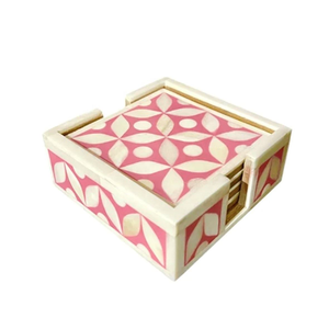 Export Quality Decorative Pink Inlay Coasters <b>Set</b> MDF Resin Coaster <b>Set</b> <b>Square</b> by Lametierartz Indian Manufacturer - Product Image 4