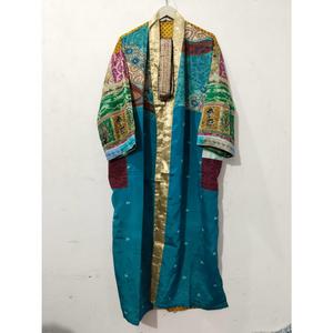 Kimono Maxi de Seda Reciclada Vintage, Vestido Tipo Bata para Mujer, Elegante, con Parches, Cuello en V, Cordón Ajustable, Transpirable, de Secado Rápido, para Verano - Product Image 3