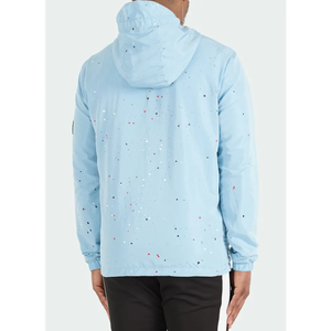 Chaqueta cortavientos con capucha azul claro, diseño de puntos, resistente al agua, informal, para otoño, ropa de hombre, chaqueta acolchada con capucha para hombre - Product Image 4