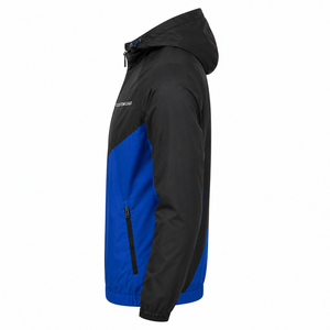 <b>Men's</b> <b>Black</b> Blue Color Blocking Hooded <b>Windbreaker</b> Jacket Waterproof Zipper Closure Sporty Style Front Logo Regular Fit Jacket - Product Image 4