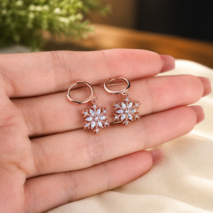 Boucles d'oreilles pendantes en forme de flocon de neige avec diamant taille marquise, plaquées or rose, en moissanite, pour femme, cadeau de fête - Product Image 5