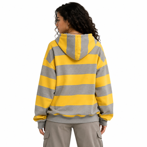 Sudadera con Capucha a Rayas Amarillas y Grises para Mujer, Marca Privada, Algodón y Felpa, Hombros Caídos, Calidad de Exportación, Proveedor de Ropa de Invierno - Product Image 2