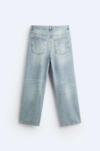 Ultra-Wide Leg <b>Bleached</b> Denim Baggy Jeans Men Light Blue Men's Straight-Leg Washed Cotton Jeans Heavyweight Streetwear Plus Size - Product Image 2
