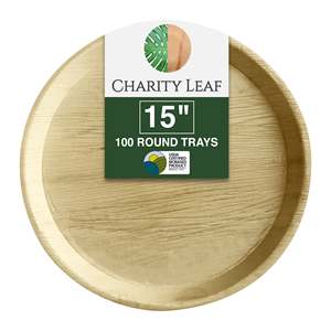 จานใบปาล์มธรรมชาติแบบใช้แล้วทิ้งขนาด 15 นิ้ว รูปทรงกลม ภาชนะใส่อาหารสำหรับงานเลี้ยงอาหารค่ำอย่างหรูหรา - Product Image 2