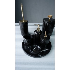 Juego de baño de lujo de seis piezas en mármol negro, forma redonda, fácil de limpiar, para baños modernos - Product Image 3
