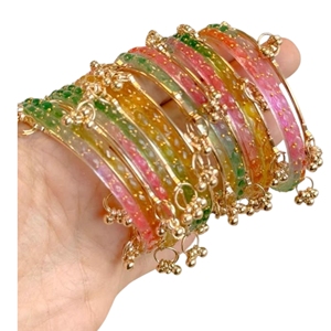 Juego de Brazaletes de Cristal Dorado con Cristales de Estrás, Diseño Floral, Joyería Étnica para Mujer, Pulseras para Fiestas - Product Image 4