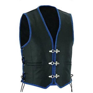 Vintage Style Men’s Genuine Leather Motorcycle Vest with <b>Decorative</b> Chrome Toggle Closures Braided Trim Detail Low MOQ - Product Image 5