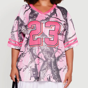 Breast Cancer American Football Jersey V-Neck Contrast Trim Mesh Fabric Breathable <b>Athletic</b> Training Wear Streetwear Fashion - Product Image 1