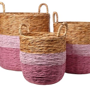 Eco Friendly Handmade Woven Water Hyacinth Basket Decorative Storage <b>Container</b> with Handles for Clothes and Toys - Product Image 1