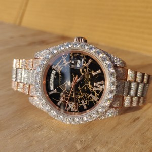Montre analogique de luxe à mouvement quartz, boîtier en acier inoxydable et cristal, résistante à l'eau, plaquée or rose, mouvement ETA, montres à quartz - Product Image 5