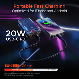 ClearCharge Power Bank Trasparente da 10000mAh con PD, Caricabatterie Portatile ad Alta Capacità per Dispositivi Smart - Product Image 2