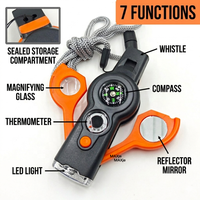 Sifflet de survie d'urgence 7-en-1, boussole multifonctionnelle d'extérieur avec lumière LED, thermomètre et sifflet plus puissant