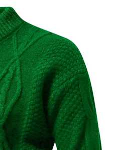 Pull en maille torsadée vert vif pour homme, col rond décontracté, coupe ajustée, texturé, chaud pour l'automne et l'hiver, tricot de mode masculine - Product Image 4