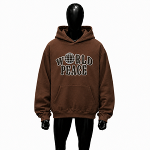 Sweat à capuche marron oversize streetwear unisexe décontracté en molleton avec imprimé globe vintage, style urbain - Product Image 1