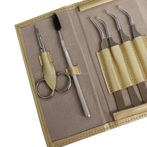 Kit Profesional de Pinzas para Extensión de Pestañas SAAR GLOBAL SURGICAL, 4 Pinzas Curvas, Tijeras, Cepillo, Acero Inoxidable - Product Image 6