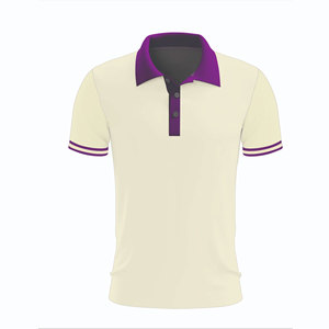 Polo pour homme avec col et poignets rayés violets, manches courtes, style décontracté en tricot, couleur unie, coupe classique - Product Image 1