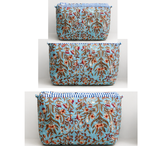 Premium Eco-Friendly Boho Floral Block Print Quilted Cotton for Bag Set Multi-Function Storage Cosmetic Organizer Jewelry - Product Image 1