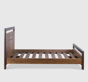 Lit plateforme minimaliste moderne en teck massif avec tiroir de rangement intégré et tête de lit à lattes verticales – Garantie 3 ans - Product Image 4