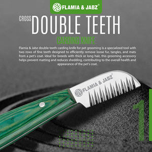 FLAMIA & JABZ หวีกรูมมิ่งสุนัขสแตนเลส ด้ามไม้สีน้ำเงิน มีดตัดขนสัตว์เลี้ยงสำหรับเทอร์เรีย สีเขียว - Product Image 5