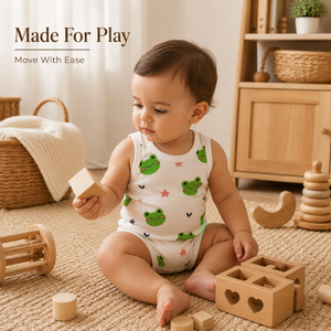 Infant <b>Frog</b> Print Baby <b>Tank</b> Top | Bum Chicoo 100% Cotton 200gsm Sleeveless Soft Breathable Summer O-Neck Unisex Newborn Toddler - Product Image 2