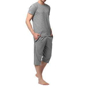 Ensemble T-shirt et short pour homme Five B, imprimé à pois gris, col rond, respirant, en coton et élasthanne, vêtements décontractés d'été - Product Image 3
