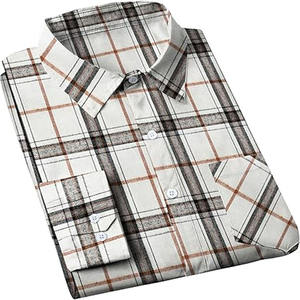 Chemise en flanelle à carreaux à manches longues pour homme, avec poche poitrine, blanche/grise/marron, décontractée, boutonnée, 100 % coton, pour l'automne, vente en gros - Product Image 3