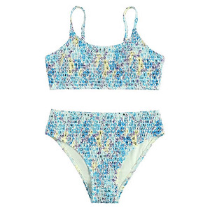Conjunto de Bikini Floral de 2 Piezas para Mujer, Top Fruncido, Shorts de Cintura Alta, Estampado Digital, Traje de Baño Elástico, Ropa de Playa, Fabricante OEM con Logotipo Personalizado - Product Image 5