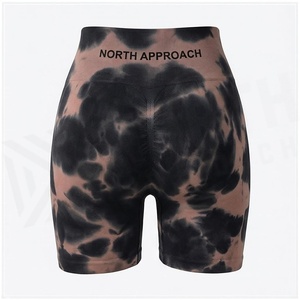 High Waist <b>Tie</b> <b>Dye</b> Yoga Shorts With Elastic Waist And Sublimation Print For Women - Product Image 2
