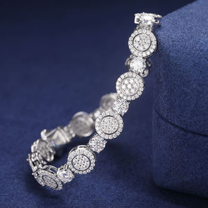 Pulsera de Lujo de Plata 925 con Diamantes, Corte Brillante Redondo, Engaste Pavé, Cadena de Eslabones, Joyería de Boda Unisex, Bañada en Rodio - Product Image 1