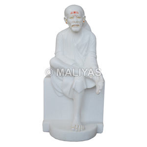 Estatua de Sai Baba en Mármol Blanco, Forma Sentada |   Ídolo de mármol de Shirdi Sai Baba tallado a mano para templo y hogar – MALIYAS - Product Image 1