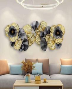 Décoration murale en métal contemporaine, motif floral, feuillage doré et noir, grande taille 33-40 pouces, décoration intérieure - Product Image 5