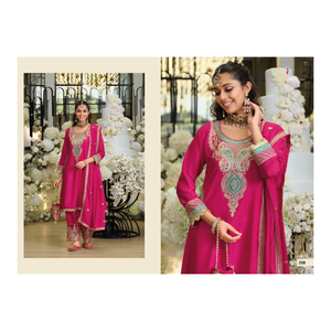 Ensemble Salwar en Chinon lourd de créateur avec broderies riches – Tenue traditionnelle tendance pour femmes, idéale pour les occasions spéciales - Product Image 1