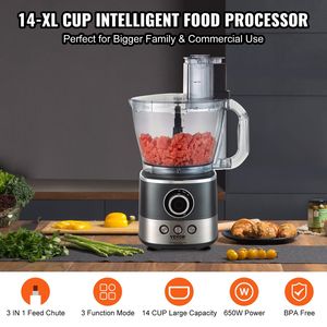 Robot da cucina elettrico professionale da 650 Watt da 14 tazze per tritatutto in acciaio inossidabile lama facile montaggio grigio pulito per - Product Image 2
