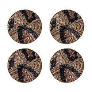 Fantaisie imprimé léopard perlé travail manuel broderie 4 ensemble sous-verre élégant Designer Premium pour mignon exclusif tasse de Table à thé - Product Image 1
