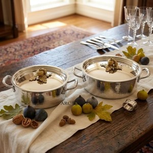 Latest Pattern Arrival Stainless Steel Silver Shiny Polished Hand Hammered Butterflies Designer Top Lid Ruffoni Casserole & <b>Pans</b> - Product Image 6