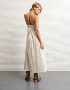 Elegant Strapless Maxi Dress In <b>Cream</b> Color Sheath Silhouette Fitted Formal Wear Woven Fabric 2026 Summer Dress - Product Image 3