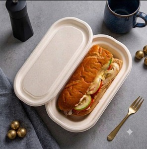 Contenedor Ovalado de Bagazo de 500ml con Tapa, Caja Blanca Compostable para Llevar, Ecológica, Biodegradable y Apta para Microondas - Product Image 4