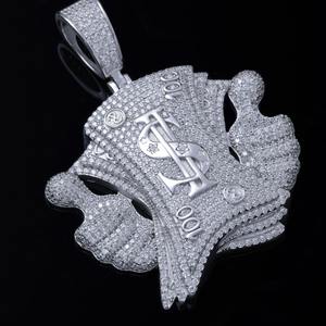 Colgante de moda personalizado estilo hip hop, hipoalergénico, de plata 925, con diseño de signo de dólar, chapado en oro. - Product Image 1