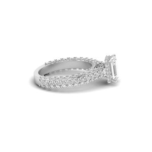 Bague solitaire unisexe AJRETAIL en or blanc massif 14 carats sertie de diamants taille émeraude de 2,83 carats cultivés en laboratoire, couleur E, monture pavée - Product Image 2
