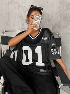 Jersey de Fútbol Americano para Mujer, Talla Grande, Malla Transpirable, Hombros Caídos, Cuello en V, Estilo Urbano, Personalizable, Suministro OEM - Product Image 3