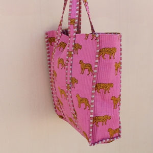 Elegant Quilted 100% Cotton Tote <b>Bag</b> Animal Print <b>Long</b> Handle Shoulder Strap Reusable Shopping Travel Beach Daily Use Gift - Product Image 4