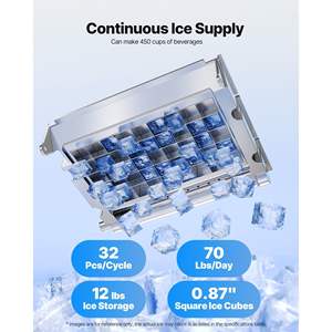 Commercial <b>Kitchen</b> Steel Fabrication 90 Lbs/24h 12Lbs Storage Commercial Ice Maker Machine 32 Cubes Per Cycle <b>Freestanding</b> - Product Image 2