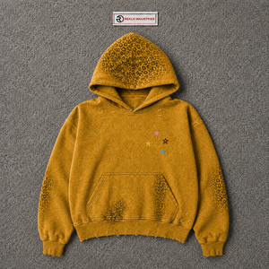 Sweat à capuche oversize effet vieilli avec broderie étoile colorée, détails imprimé léopard, streetwear vintage délavé, pull texturé en promotion - Product Image 5