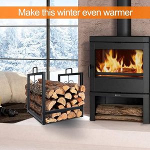 Rectangular Steel <b>Log</b> <b>Holder</b> with Powder Coated Finish for Firewood Storage Classic Style - Product Image 2