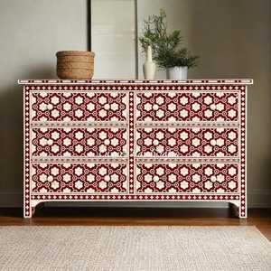 Commode et armoire de rangement de luxe en bois massif noir avec incrustations d'os, 3 tiroirs, motif floral traditionnel fait main, pour chambre à coucher - Product Image 6