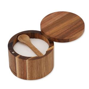 Designer Acacia Wooden Salt Keeper with Magnetic Lid Handmade <b>Kitchen</b> Salt Cellar Countertop Spice <b>Storage</b> Box - Product Image 1