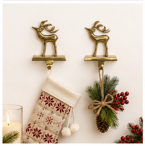 Festive Gold Reindeer <b>Stocking</b> <b>Holder</b> For Mantel Heavy Duty Metal Christmas <b>Stocking</b> Hanger With Weighted Base For Holiday Decor - Product Image 2