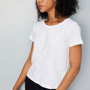 T-shirt en coton blanc uni pour femme, décontracté, à manches courtes, basique, pour l'été - Product Image 2