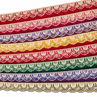 Dentelle brodée en voile 100 % coton, écologique, multicolore, fabriquée à la machine, avec bordure festonnée, motif floral vintage ethnique