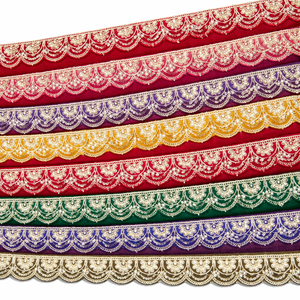 Cinta de encaje bordada de algodón 100% ecológica, multicolor brillante, con diseño festoneado floral vintage étnico para confección de vestidos - Product Image 1